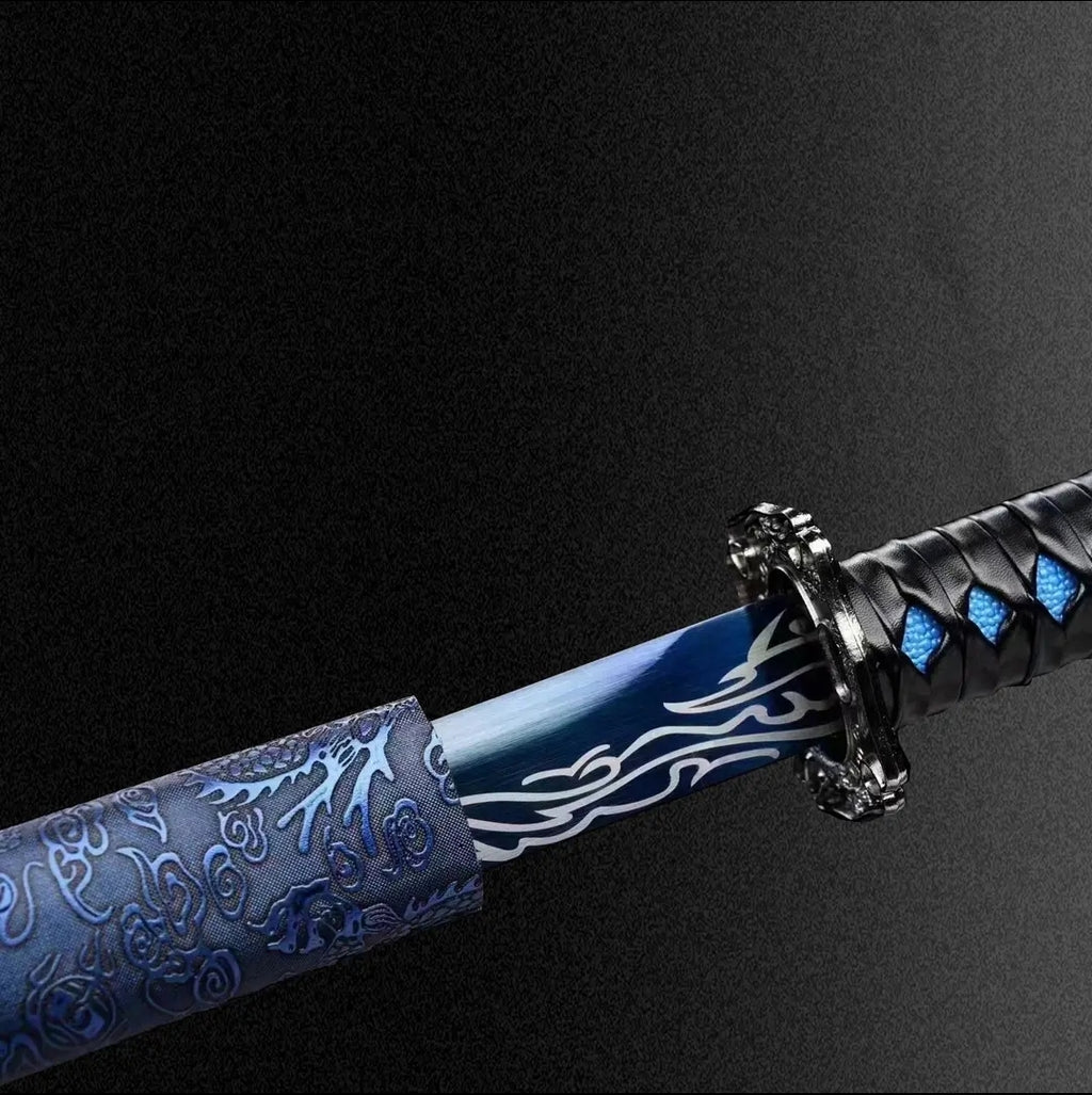Bleu Dragon Tang saber horizontal de Longquan une pièce haute en acier manganèse collectible