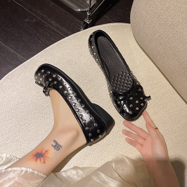 Été Rivet Bow Mary Jane Chaussures Slip sur l'élévation intérieure Ballet Flats Pour Femmes
