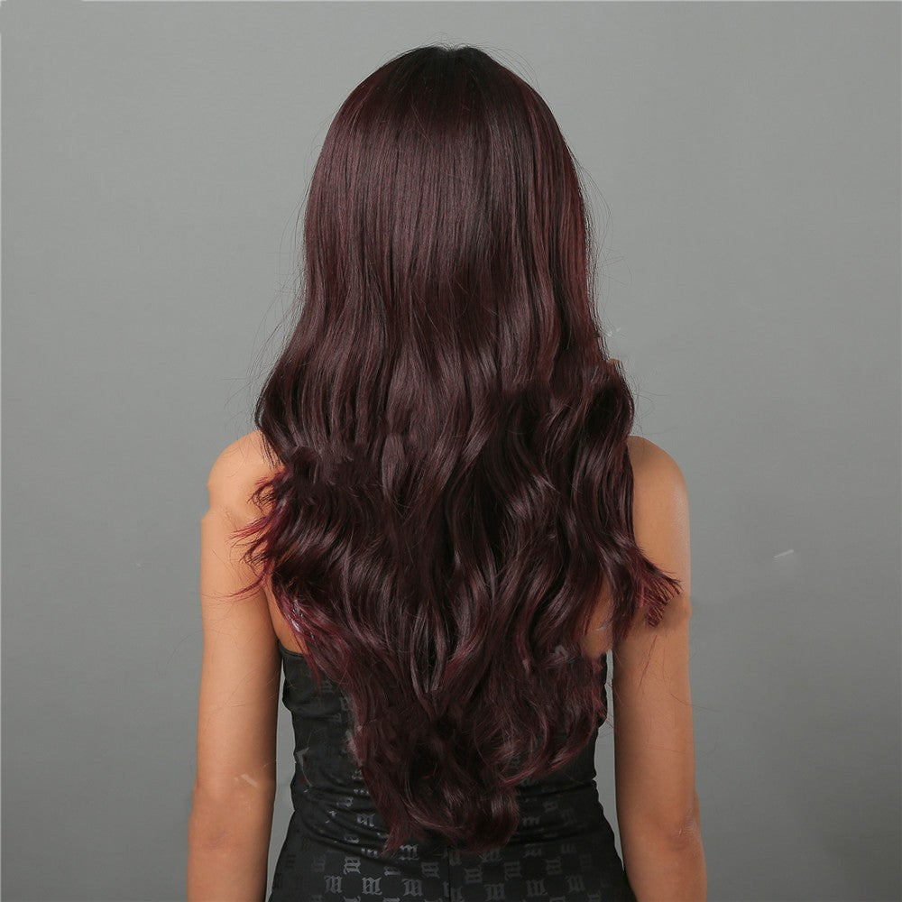 Middle Long Curly Cheveux avec Reddish Brown Perruque à haute température en soie