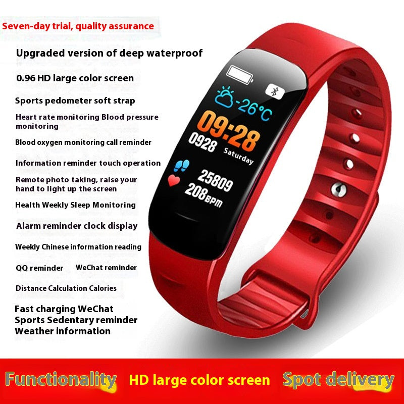 C1 Pression artérielle Fréquence cardiaque Étanche Écran de couleur Bluetooth Pedometer Sports Watch