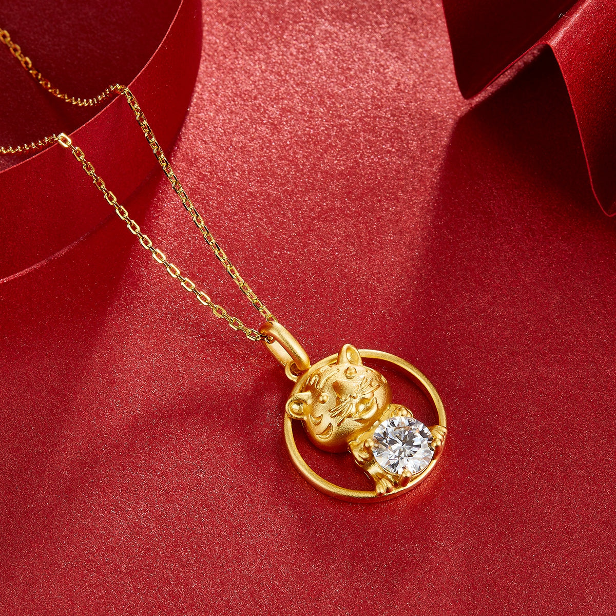 S925 Argent Sterling plaqué or 1ct D Couleur VVS1 Moissanite collier de tigre 5g chinois Zod