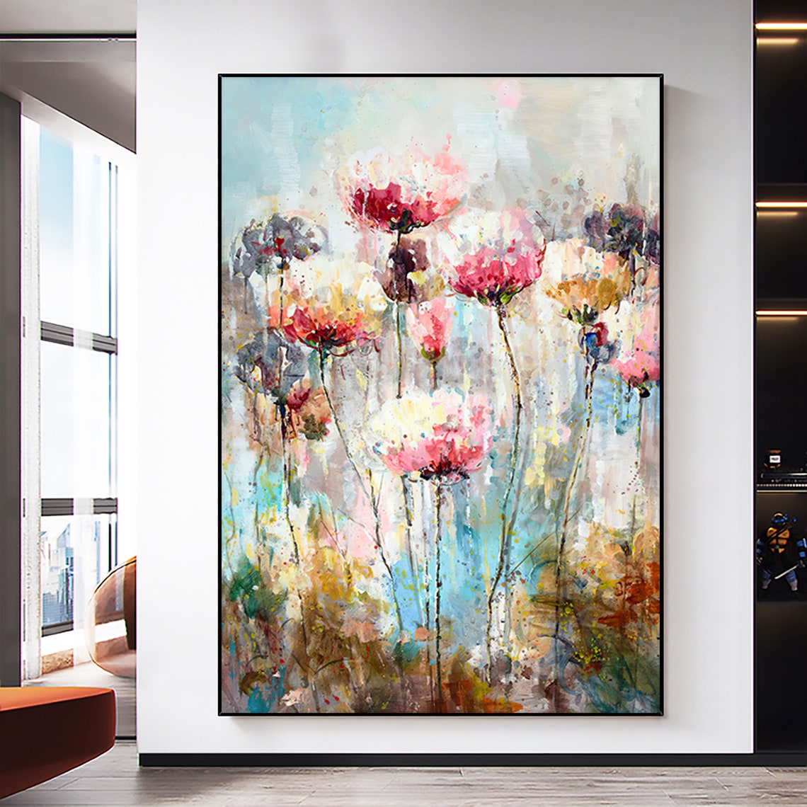 Huile florale sur toile peinte à la main