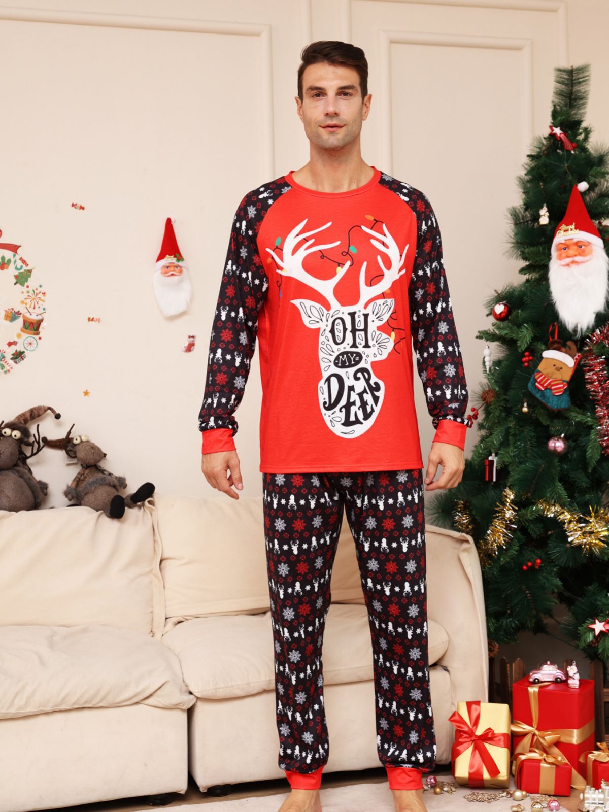 Lettre Snowflake Deer Christmas Parent-child Suit Printed Homewear Pajamas