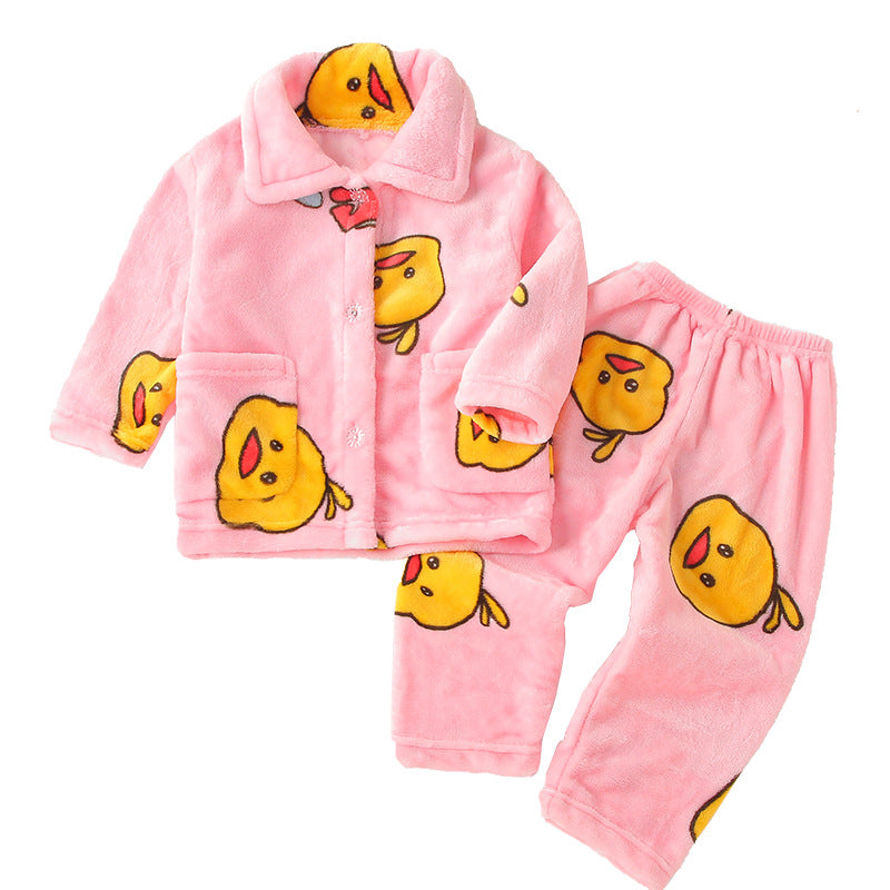 Printemps et automne Flannel de garçons et filles Mignon Kawaii Cartoon Animal Homewear
