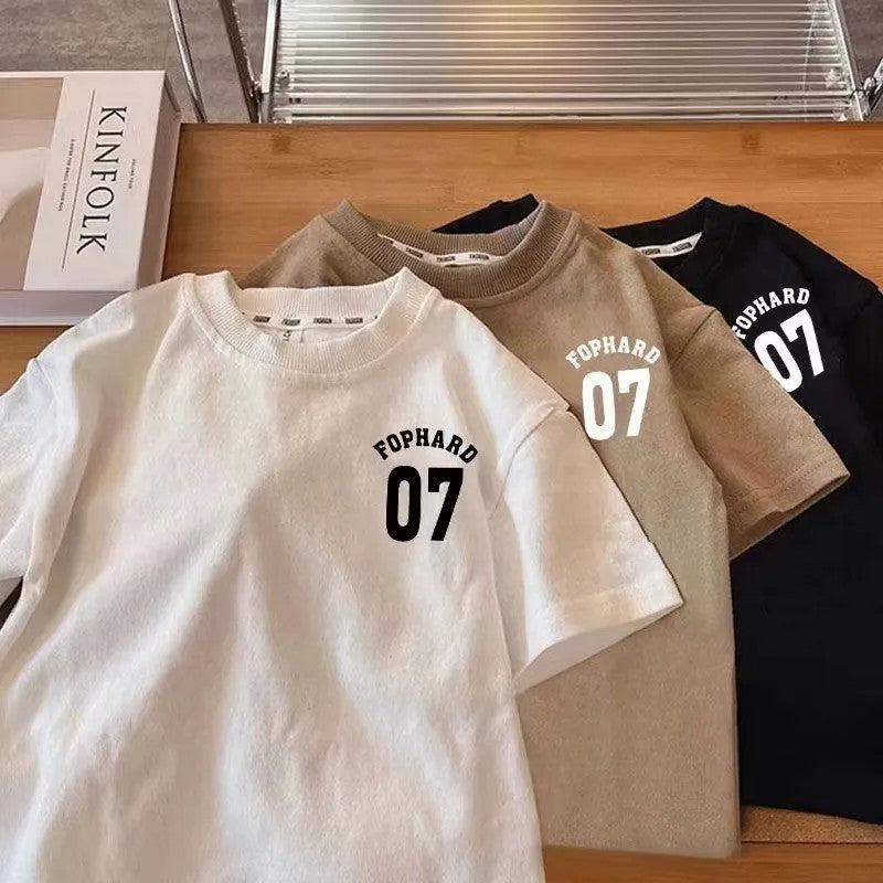 T-shirt en coton à manches courtes pour enfants avec impression lettre