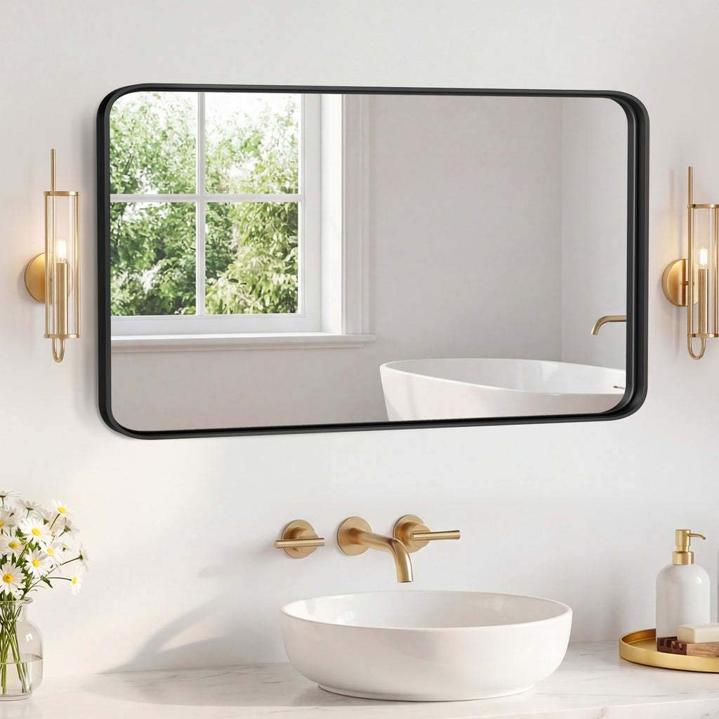 Miroir mural avec cadre en métal rectangulaire