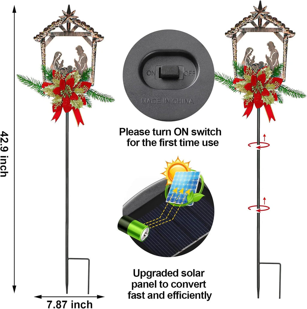 2 Pcs Scène de Nativité Extérieur Barre Stakes Métal Noël Lumière Décorations LED Noël D