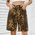 Été Lavé Casual Retro Léopard-Imprimé Slimming Denim Shorts