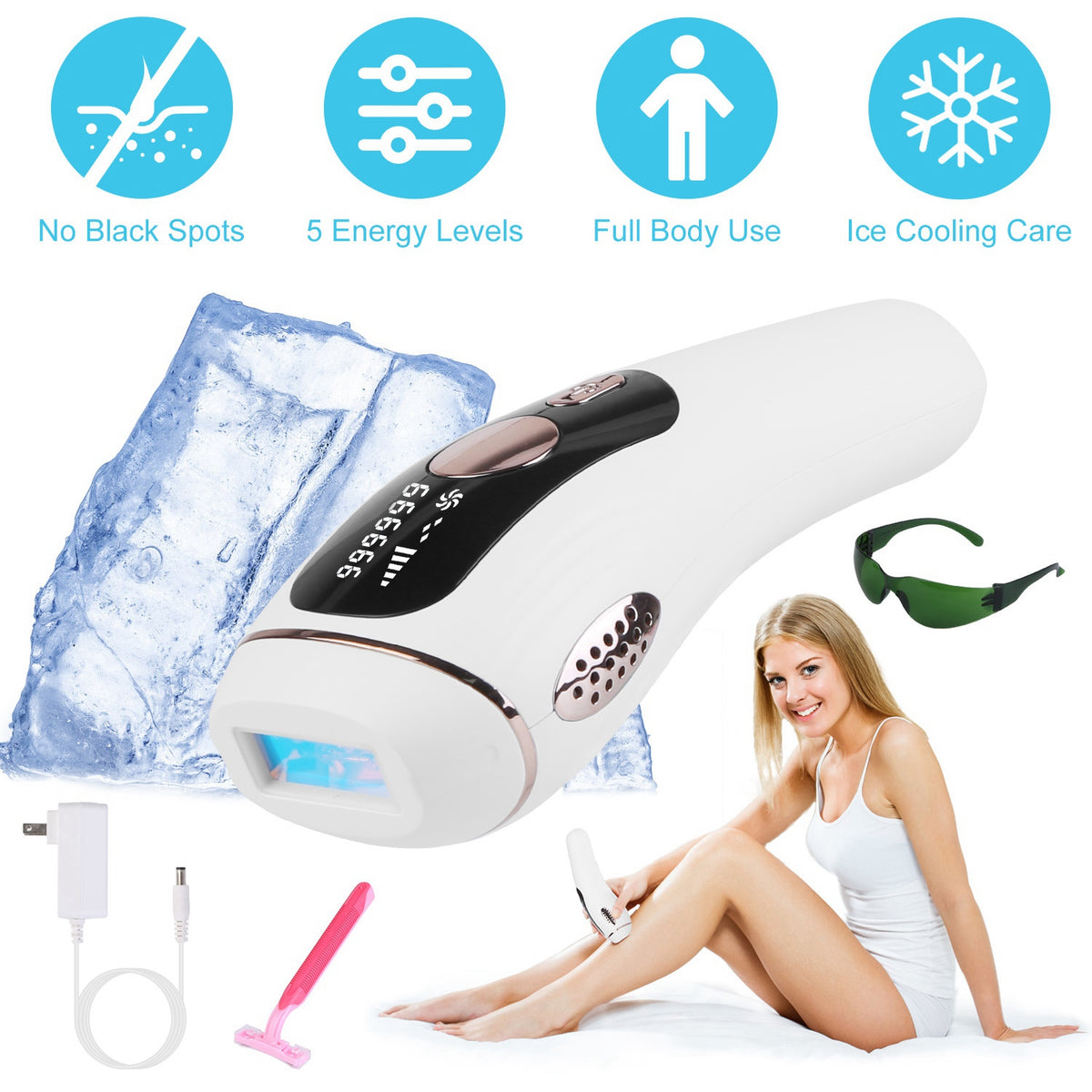 1Pc Laser Enlèvement des cheveux pour l'été Natation Femme Homme Refroidissement de glace Permanent IPL