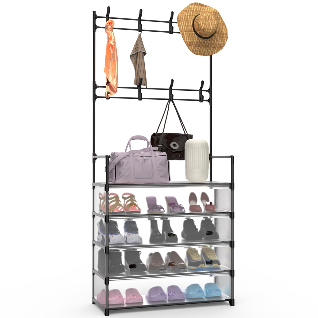 1Pc 5plus résistant à la poussière Hall d'entrée Tree Rack Rack de chaussures avec 8 crochets amovibles Freestan