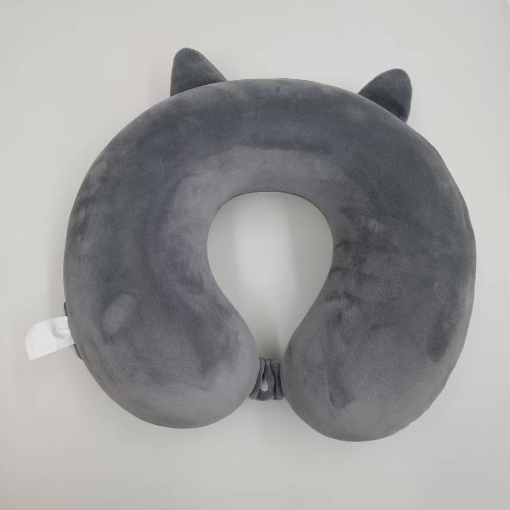 Cute Grey Cat UShaped Travel Cou Oreiller en peluche douce Support de cou Oreiller