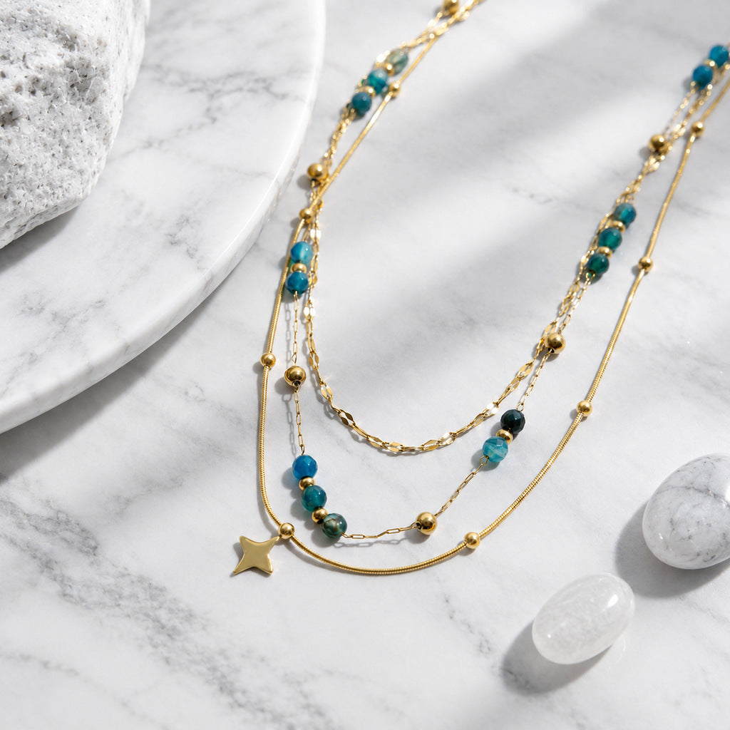 Collier en acier Titanium pour femmes en pierre naturelle