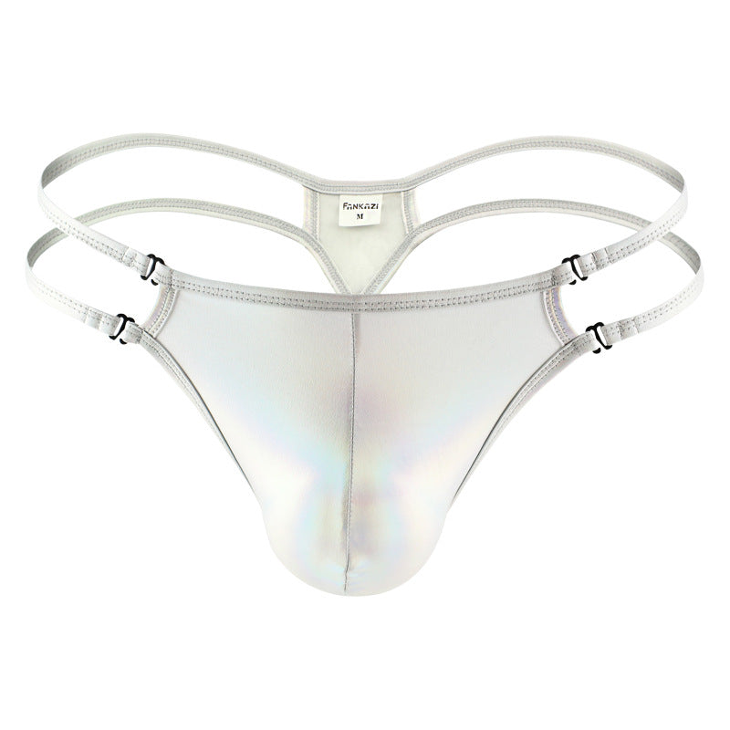 Sexy Men's String Imitation Cuir Ice Silk Pantalons de personnalité Basse taille