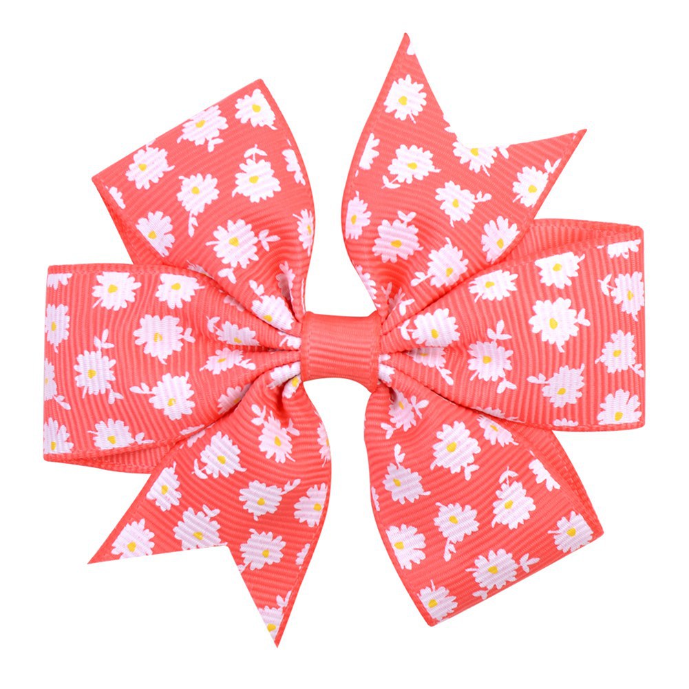 Imprimé Daisy Sunflower Dotted Rib with Fishtail Bow Baby Hair Clip