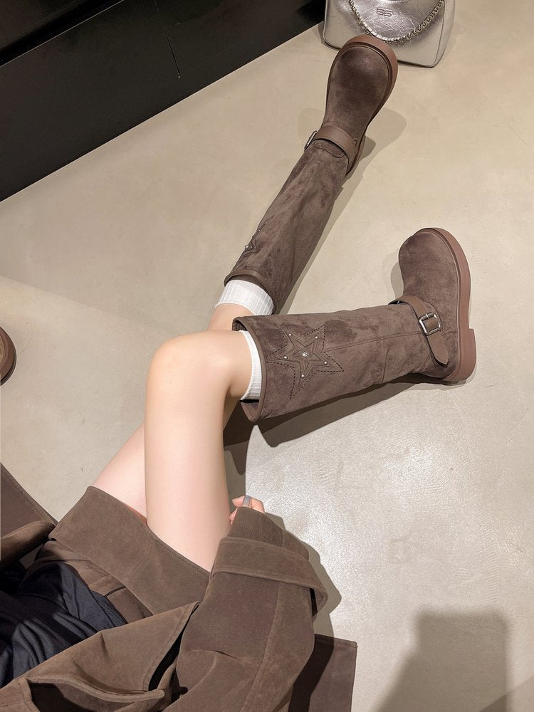 Plateforme d'hiver d'automne pour femmes Nubuck Tall Bottes