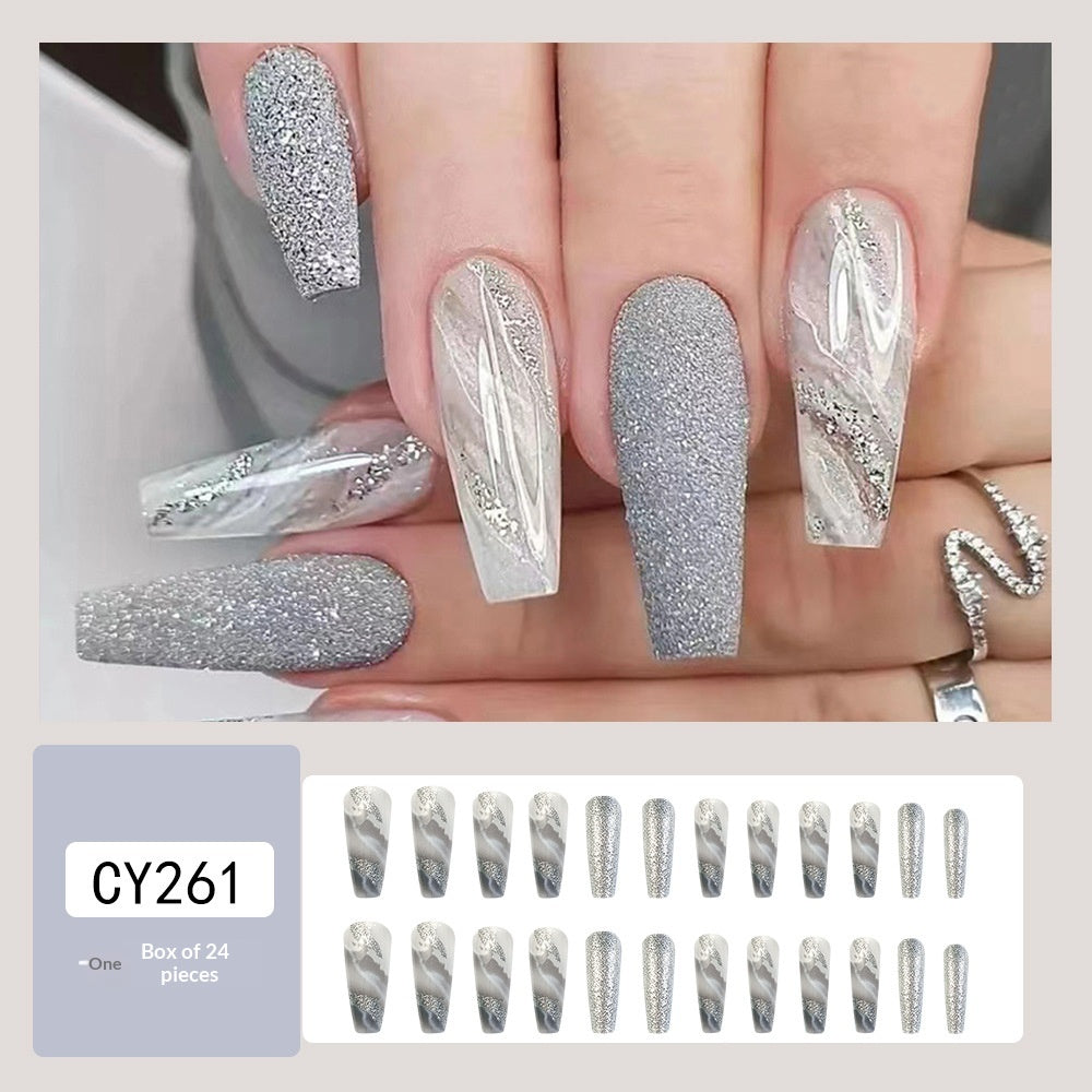 Ensemble d'art à ongles à paillettes 3D en forme de cercueil long 24 pièces.Sui
