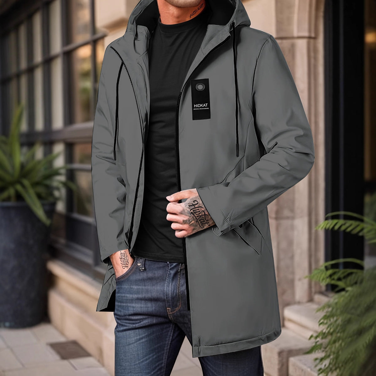 Mi-longueur Homme Hooted Casual Workwear Shell Jacket Windproof Jacket