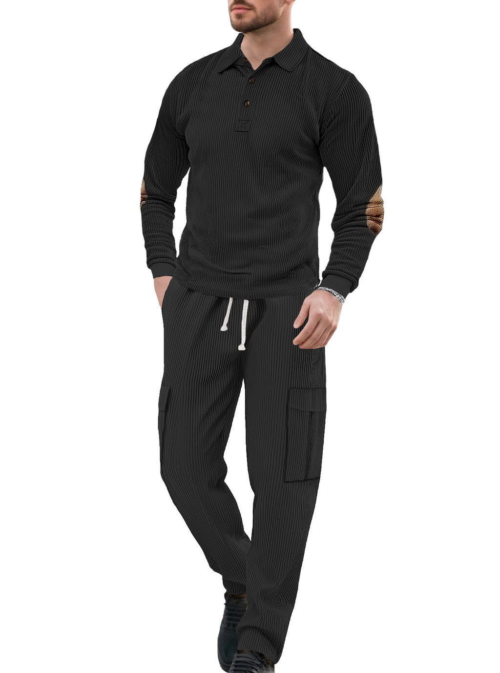 Ensemble de deux pièces sport casual homme avec collier de lapel et manches longues