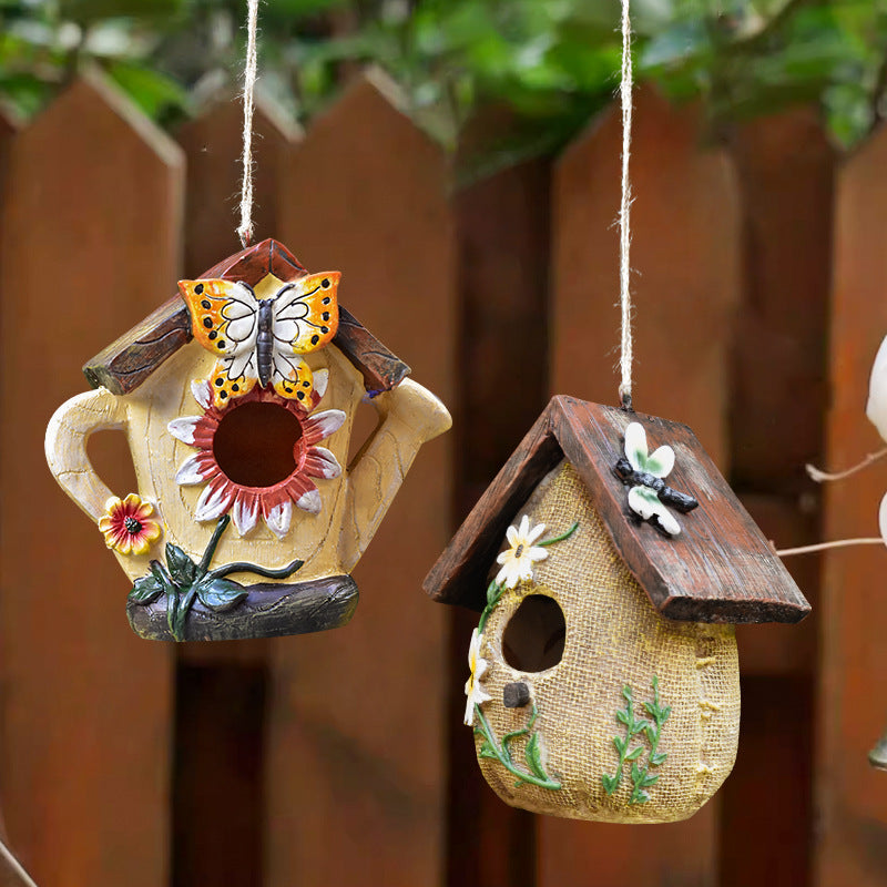 Rustic Birdhouse Jardin extérieur Décoration Oiseaux nid Sculpture Cour ornement
