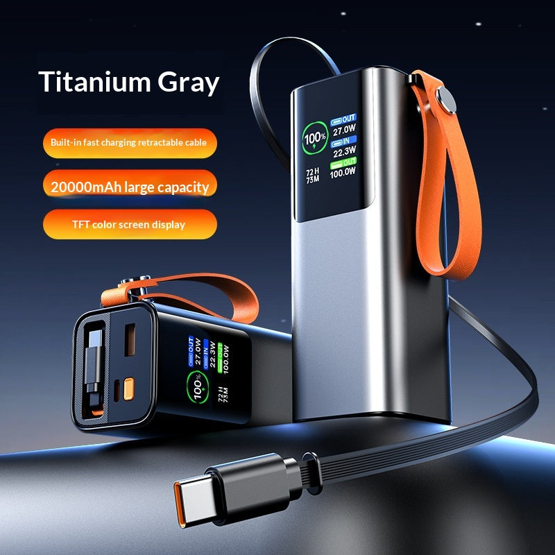 Chargeur portable haute puissance avec câble rétractable charge rapide écran couleur TFT Et Alu