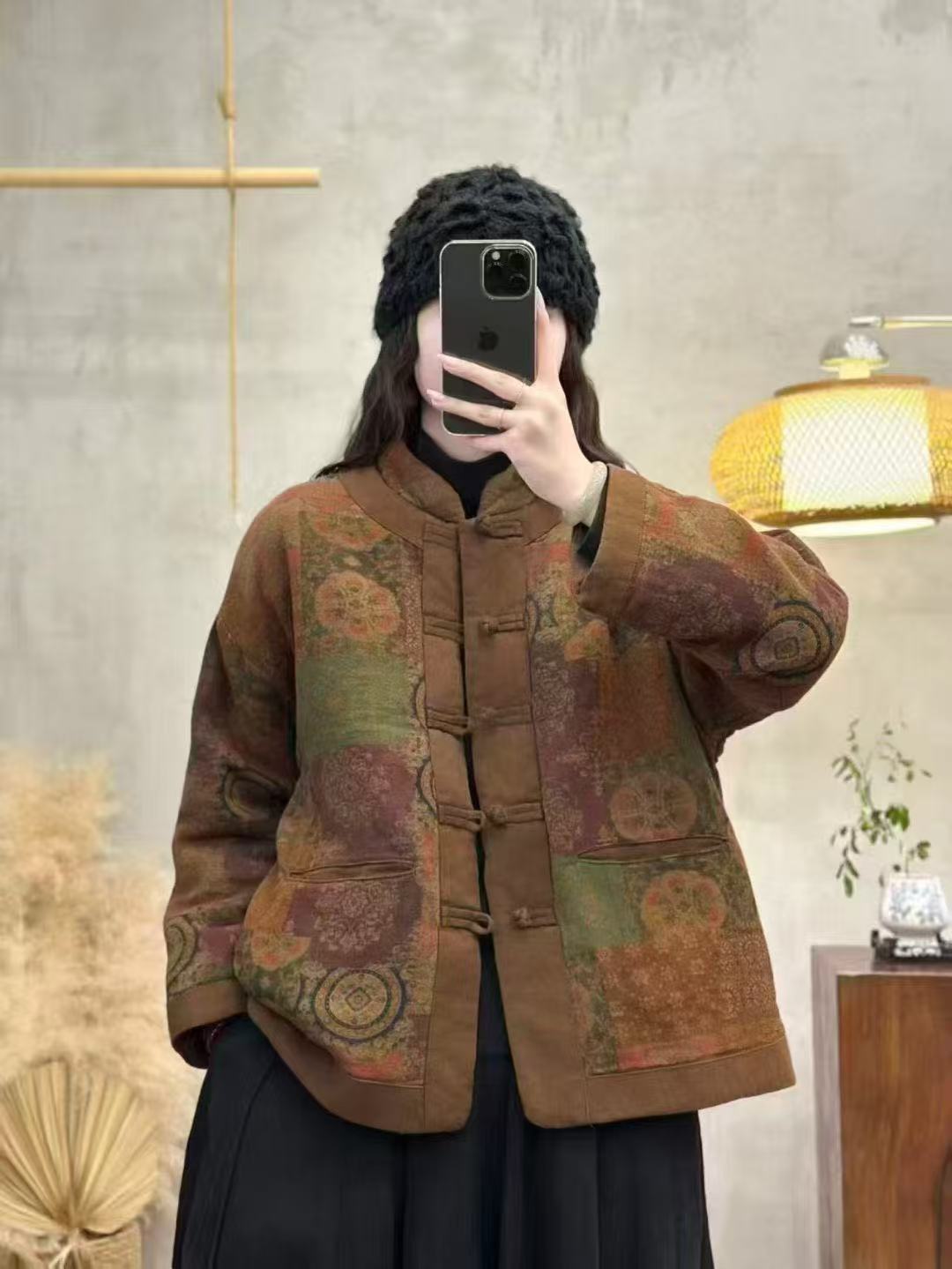 Cropped Button-front Quilted Cotton Coat with Stand-up Collar - Plus Size Winter Jacket