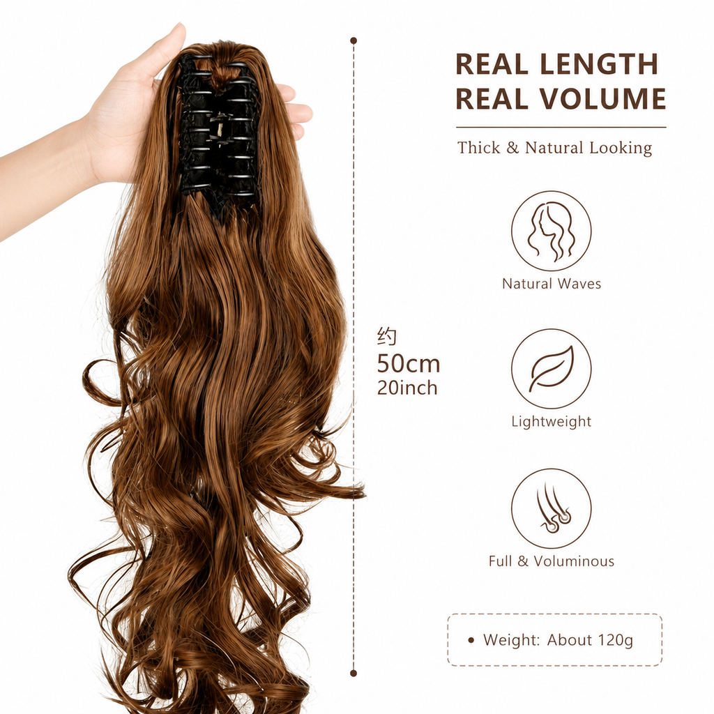 Clip-in Ponytail Hair Extension 22 pouces Wavy CurlySynthetic Wig pour femme Coiffure facile
