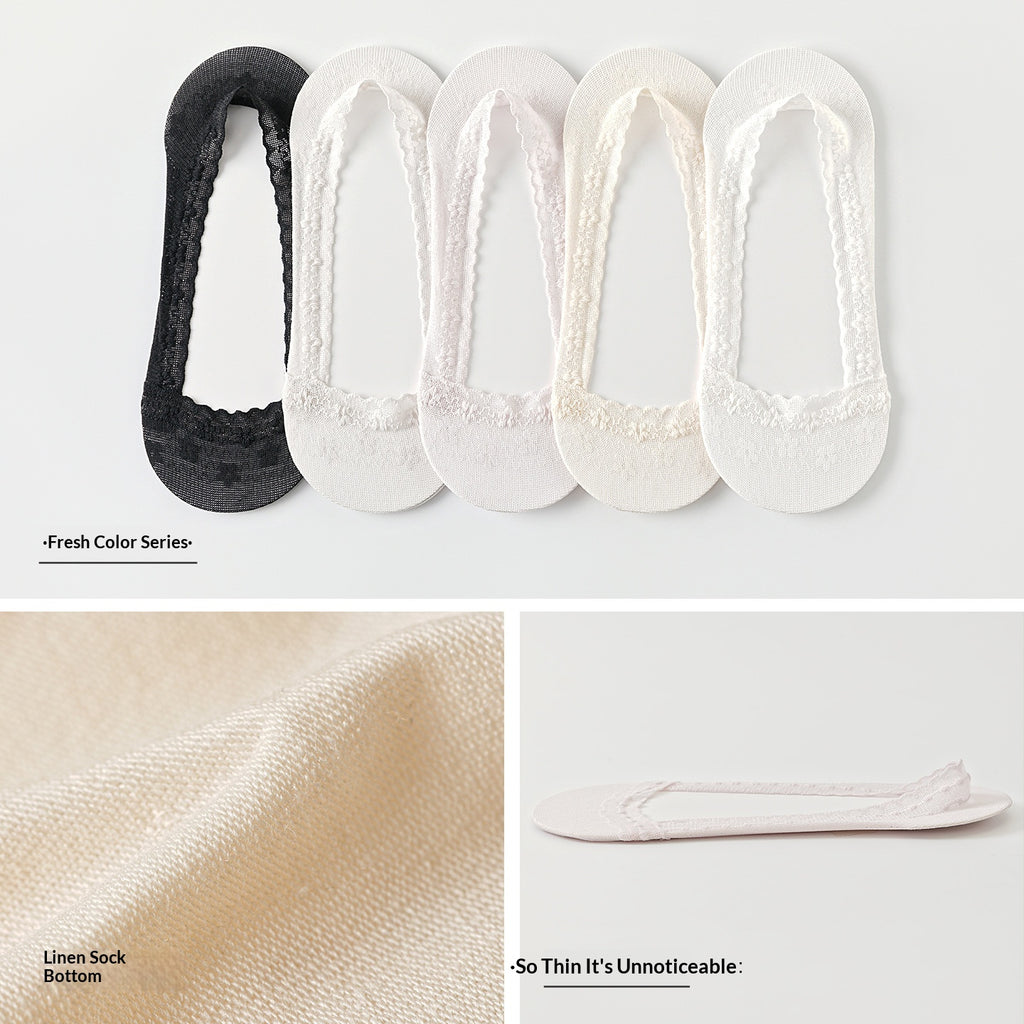 Femmes Dentelle Chaussettes invisibles Fine respirable avec tige de dentelle pour prévenir le glissement