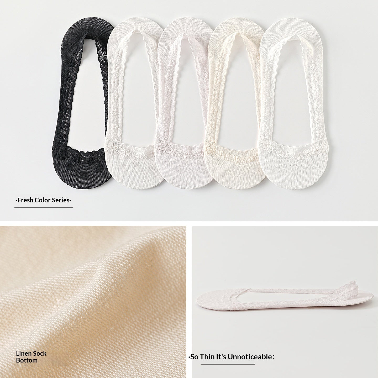 Femmes Dentelle Chaussettes invisibles Fine respirable avec tige de dentelle pour prévenir le glissement