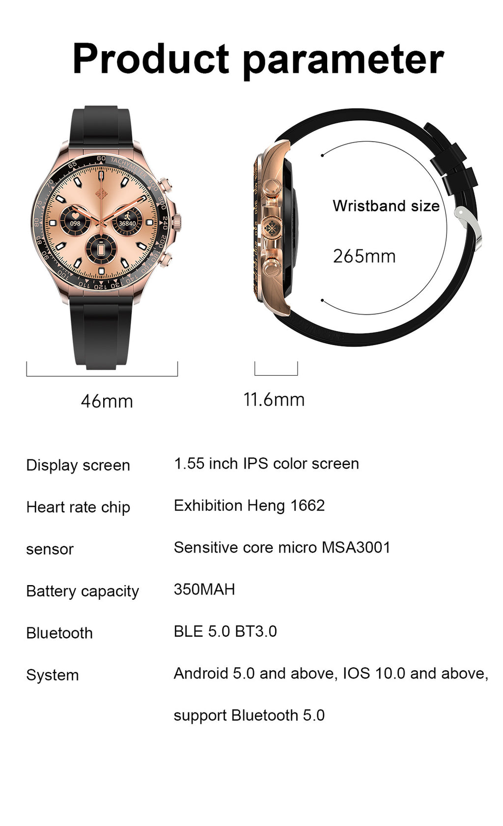 Écran rond Smart Watch EX108 Bluetooth Appel