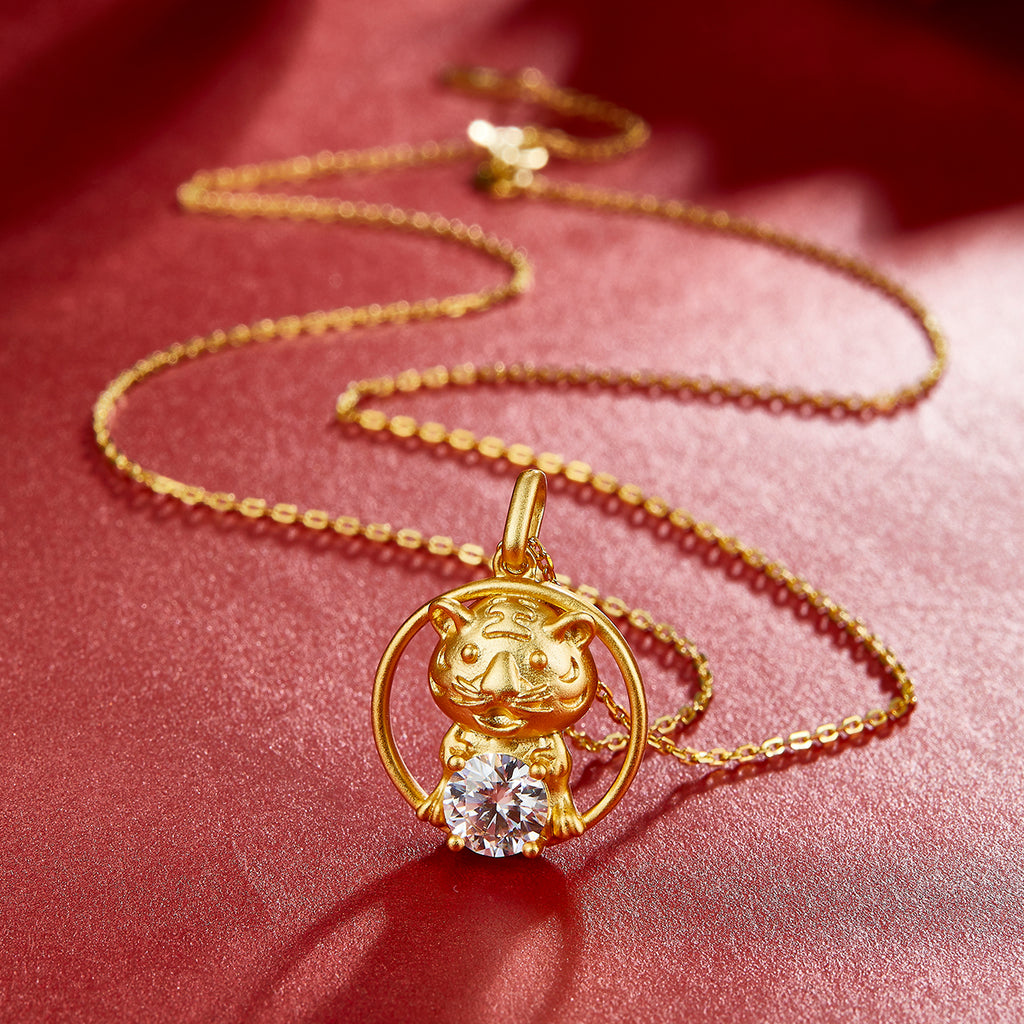 S925 Argent Sterling plaqué or 1ct D Couleur VVS1 Moissanite collier de tigre 5g chinois Zod