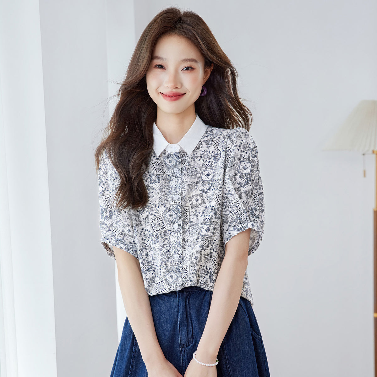 Women's Short Sleeve Patchwork Blouse