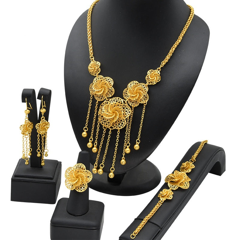 Lady's Flower Collier Boucle d'oreille Bracelet Bracelet de bijoux en or plaqué cuivre