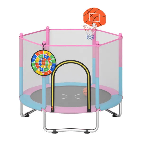 Trampoline enfant 3-en-1 60" avec panier-balle et dartboard