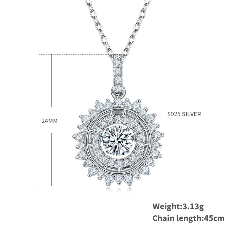 S925 Argent Sterling 0.5ct D Couleur VVS1 Moissanite Sunburst Collier Halo 45cm Platinum Pl