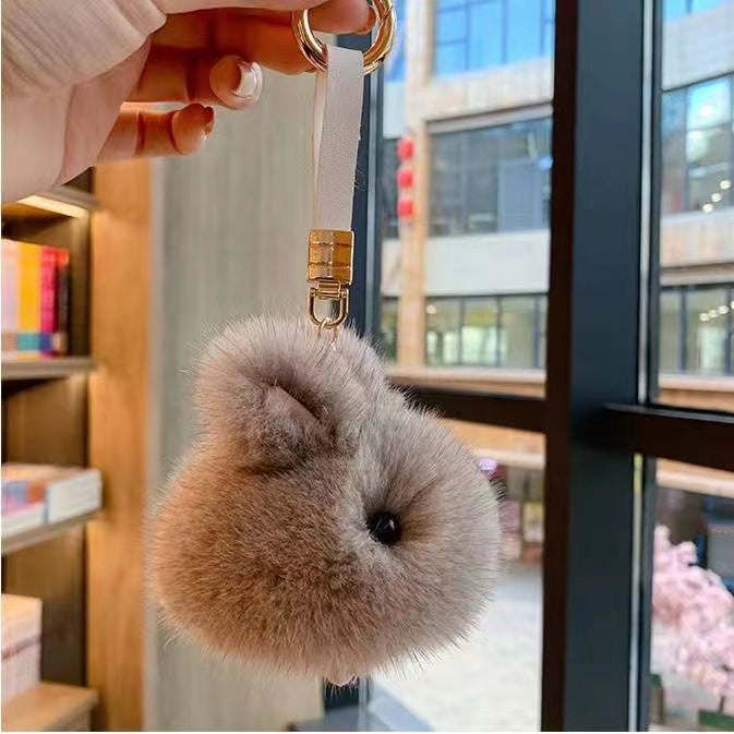 Faux-fur Mini Bunny Plush Charm Petit Jade Rabbit Car Keychain Pendentif