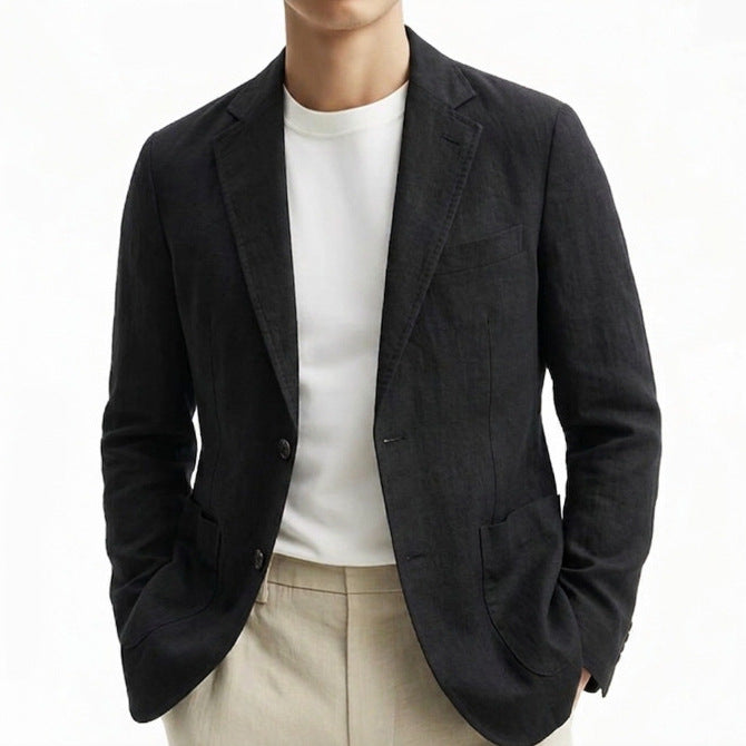 Plus-Taille Cotton-Liné uni-brassé Blazer pour hommes entreprise