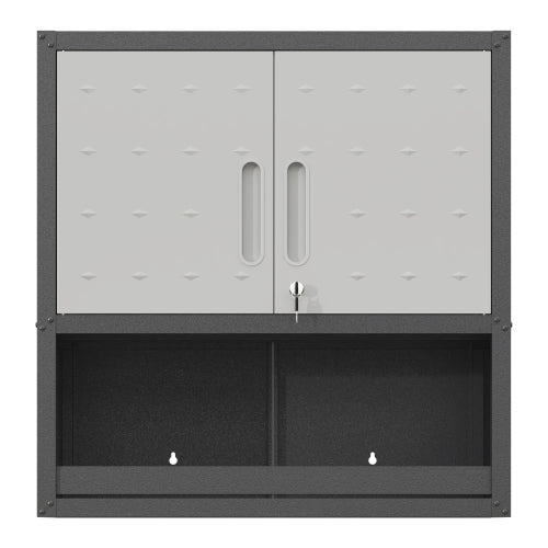 Armoire de rangement en métal mural avec porte de verrouillage et 1 plateau 1 tiroir ouvert pour