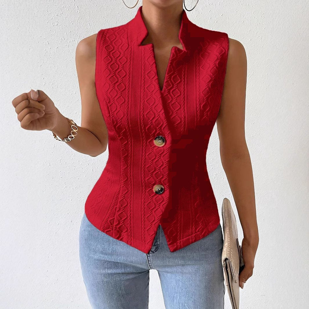 Veste de Veste sans manches à bouton V-Neck de style européen et américain amazonien féminin