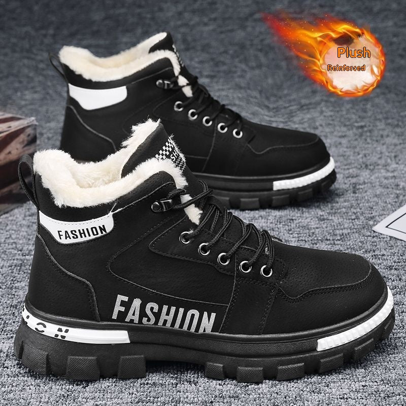 Chaussures de coton chaudes et épaisses doublées de polaire pour hommes
