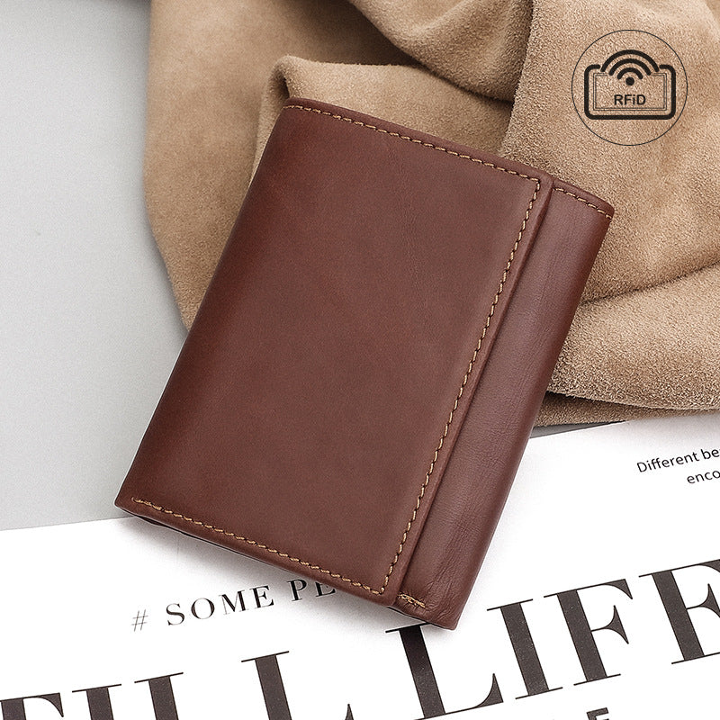 Hommes RFID anti-vol swiping plusieurs fentes de cartes portefeuille en cuir vintage court