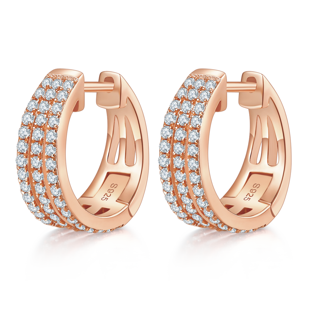 4.8g S925 Boucles d'oreilles en argent sterling en moissanite boucles de 17mm en trois rangées avec boucles de pave