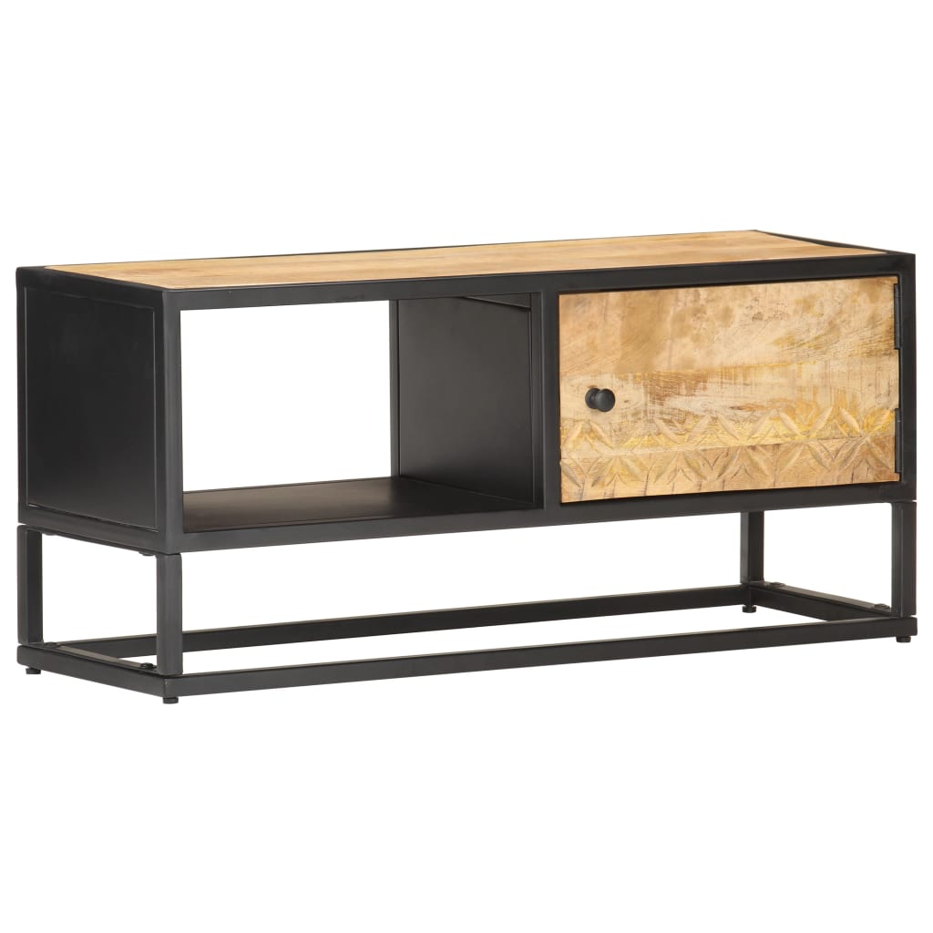 TV Cabinet avec porte sculptée 90x bois de mangue dur