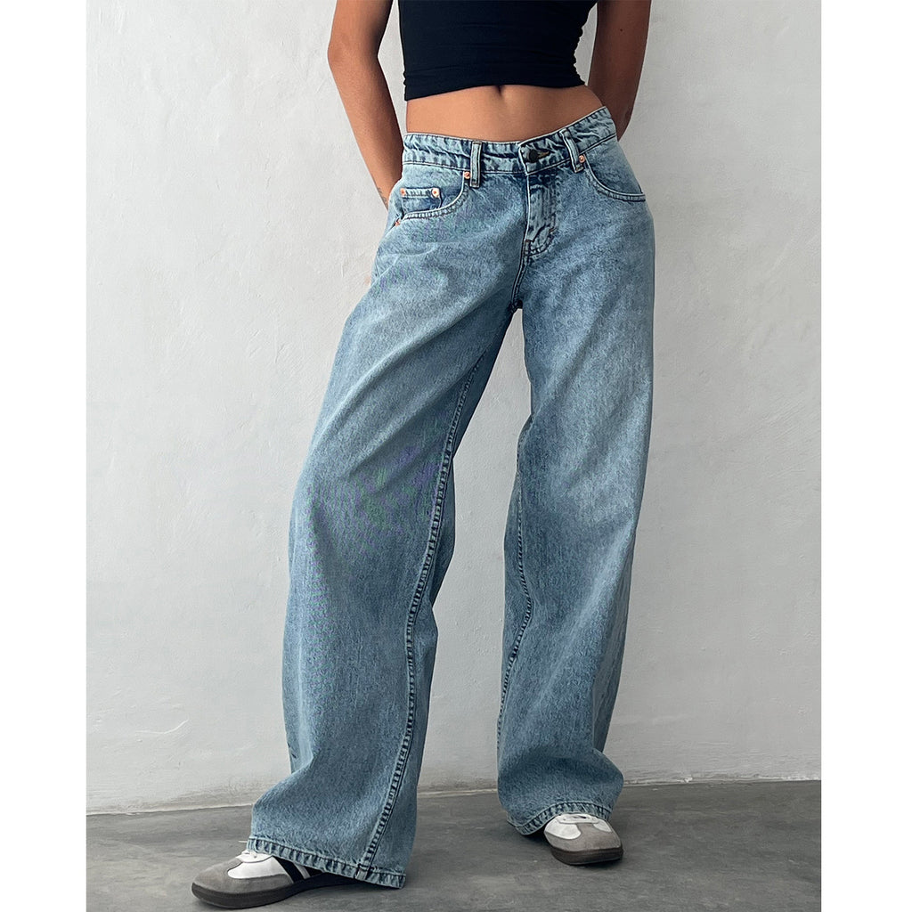 American Style Retro Low Waist Non élastique Lavé droit Jeans Femme Autumn Street Wid