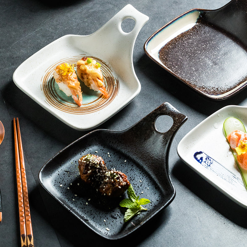 Japonais de style simple poignée plaque en céramique ménage table à manger créative