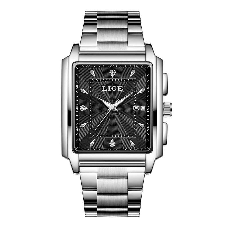 Montre simple de ceinture en acier à cadran grand carré pour hommes