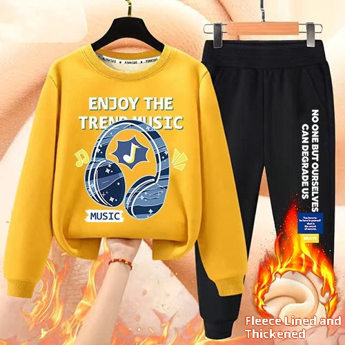 Garçons' Hiver Casual All-Match Fleece-Line Thickened Outfit