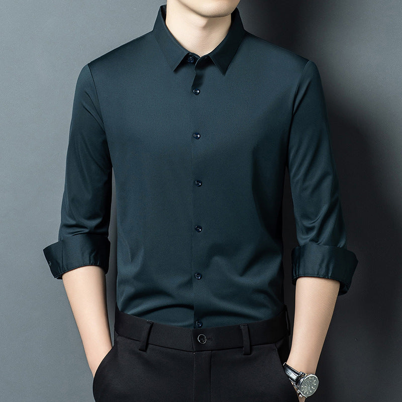 Chemise Homme manches longues Printemps Automne mince Affaires Casual Couleur solide Polyester Chemise Loo