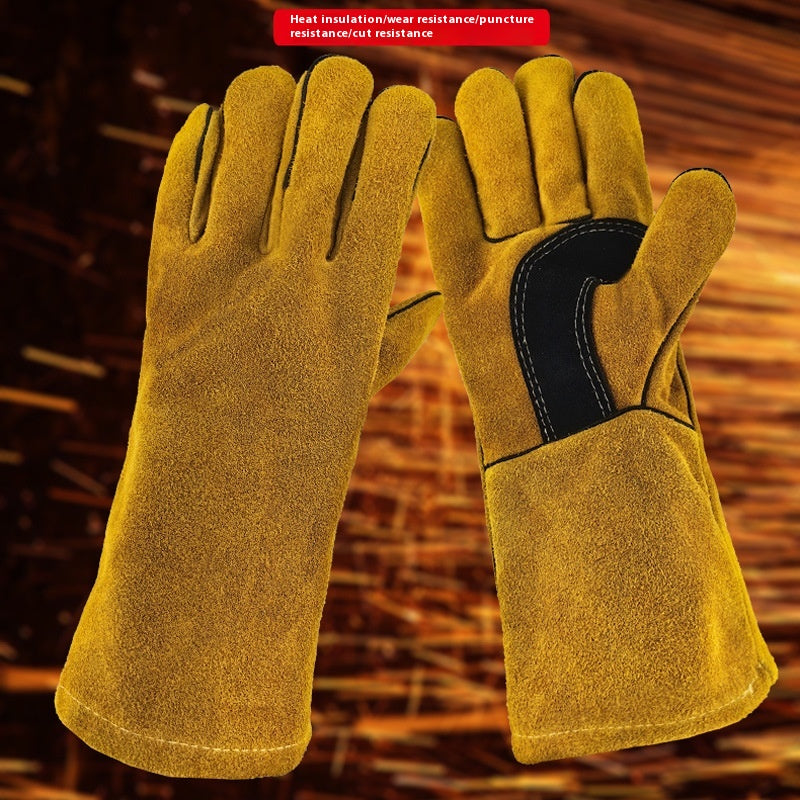 Outdoor Camping Gants BBQ Welding Non-slip résistant à l'usure Gants de protection en cuir Chaleur