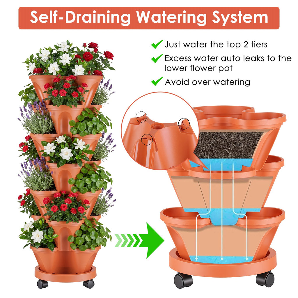 7 Planter vertical empilable de niveau avec roues Planter tour fraise Saving Garden