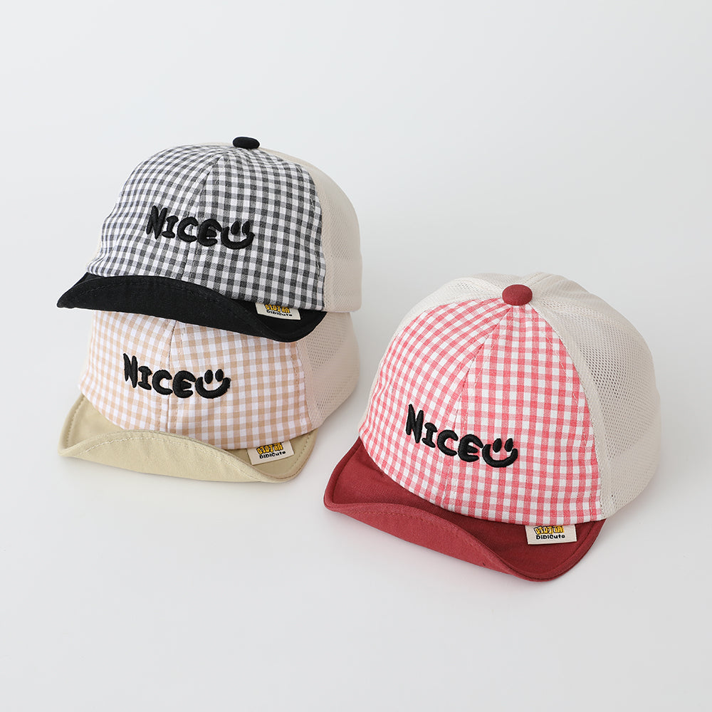 Summer Boys' and Girls' Check-pattern Lettre brodée NICE Patchwork Casquette de baseball est Su